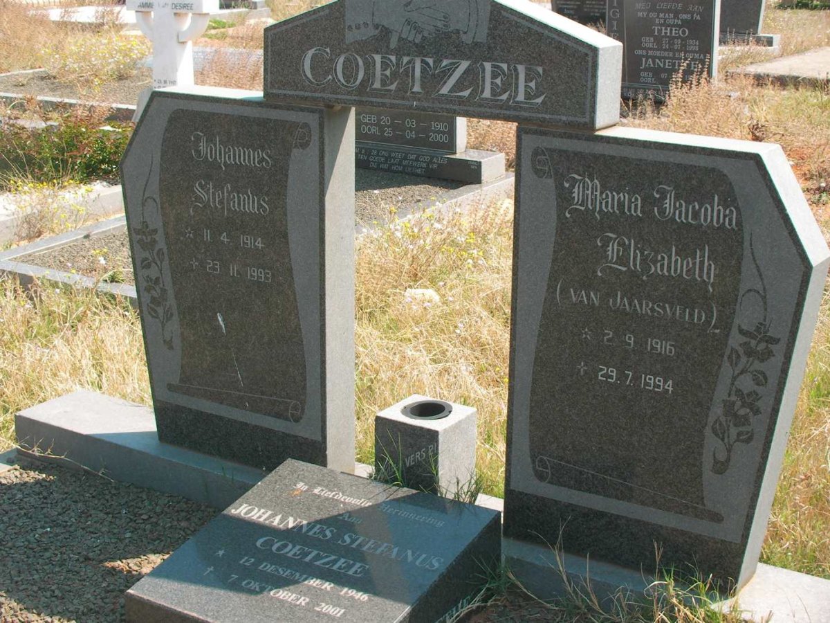 COETZEE Johannes Stefanus 1914-1993 &amp; Maria Jacoba Elizabeth VAN JAARSVELD 1916-1994 :: COETZEE Johannes Stefanus 1946-2001