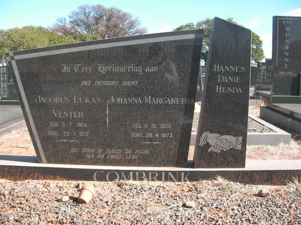 COMBRINK Jacobus Lukas Venter 1928-1972 &amp; Johanna Margaretha 1930-1973