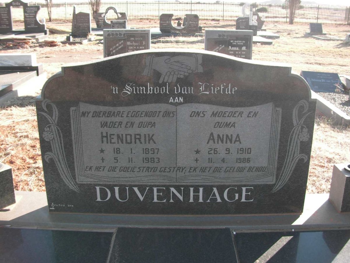 DUVENHAGE Hendrik 1897-1983 &amp; Anna 1910-1986