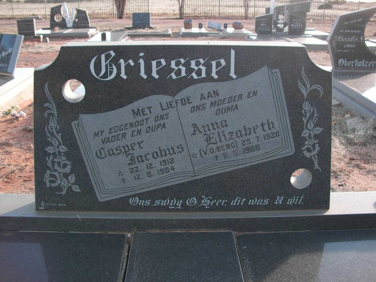 GRIESSEL Casper Jacobus 1912-1984 &amp; Anna Elizabeth V.D. BERG 1920-1988