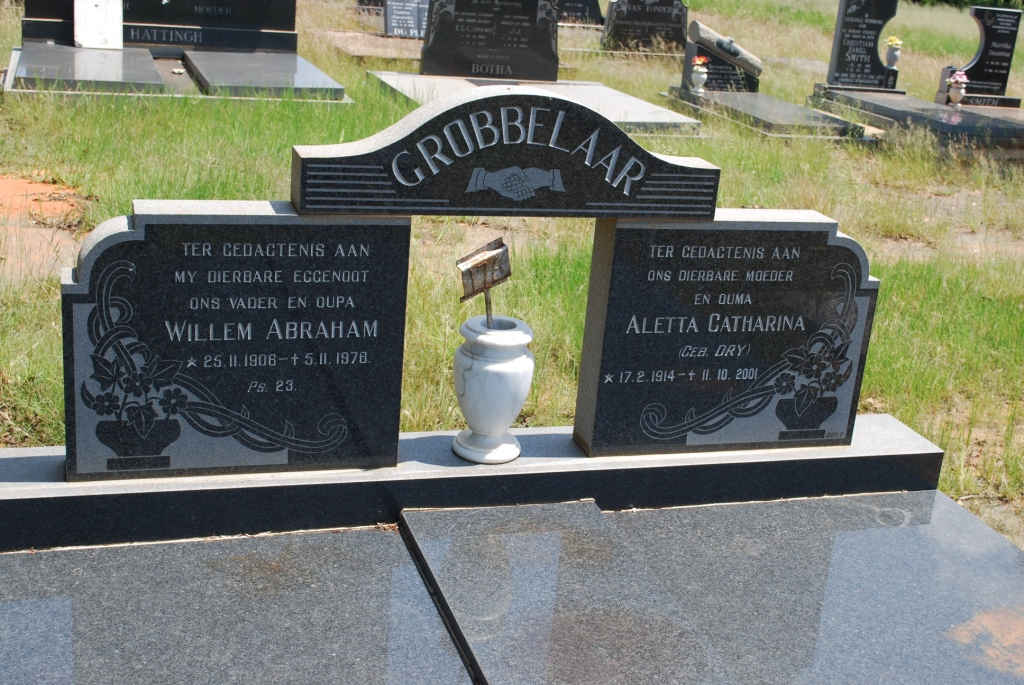 GROBBELAAR Willem Abraham 1906-1978 &amp; Aletta Catharina DRY 1914-2001