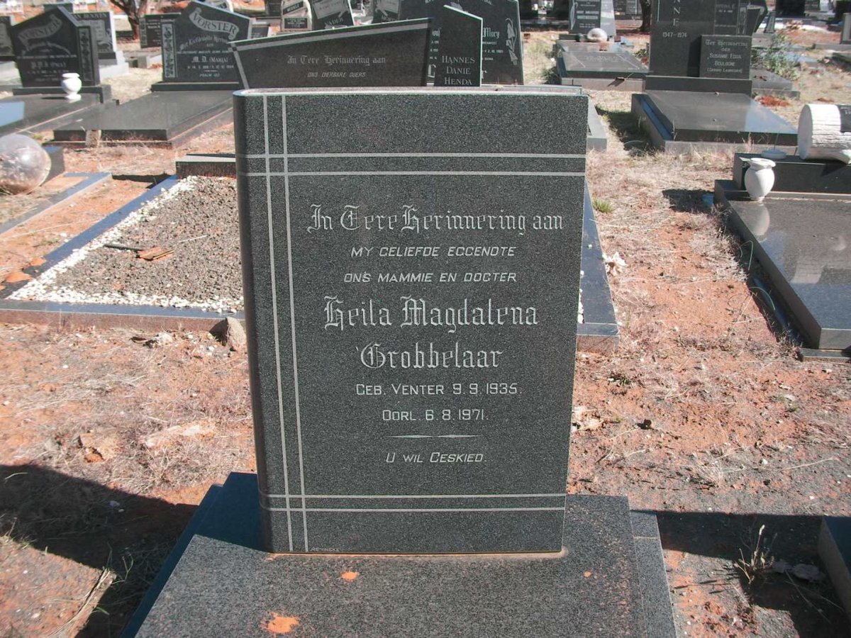 GROBBELAAR Heila Magdalena nee VENTER 1935-1971