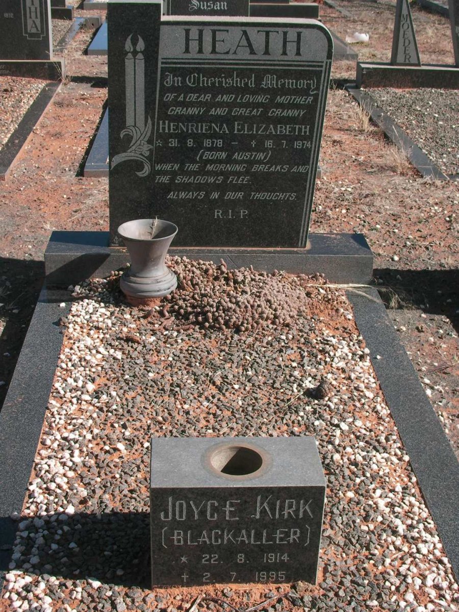 HEATH Henriena Elizabeth nee AUSTIN 1878-1974 :: KIRK Joyce BLACKALLER 1914-1995