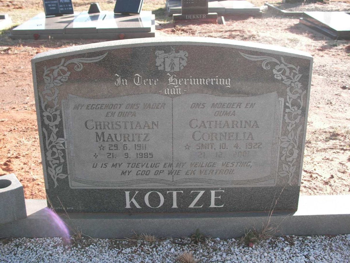 KOTZE Christiaan Mauritz 1911-1985 &amp; Catharina Cornelia SMIT 1922-2001