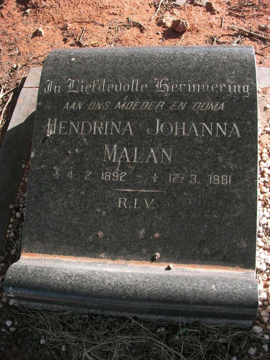 MALAN Hendrina Johanna 1892-1981