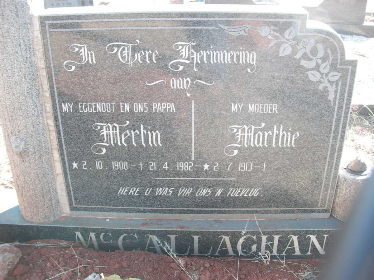 McCALLAGHAN Mertin 1908-1982 &amp; Marthie 1913-