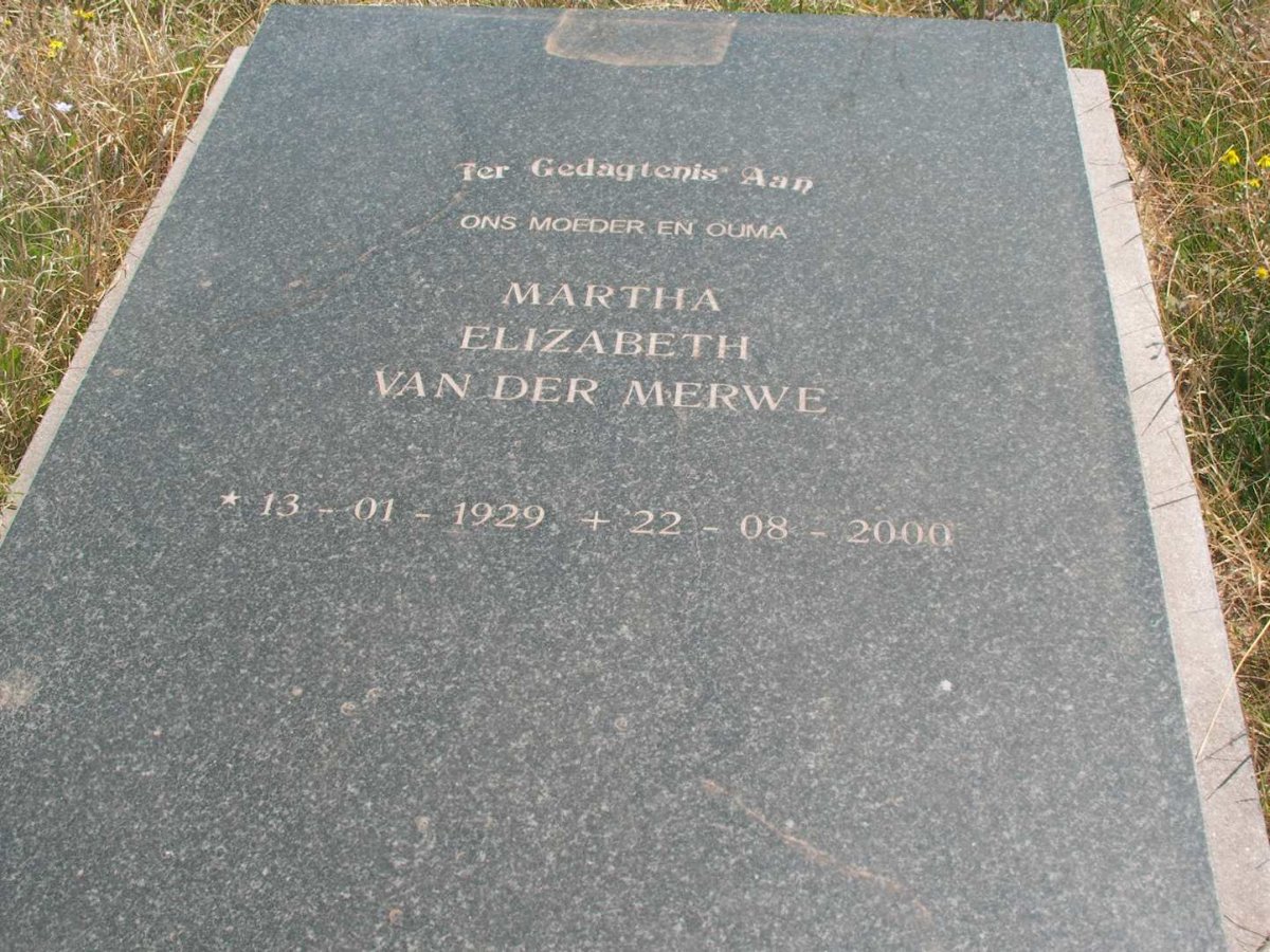 MERWE Martha Elizabeth, van der 1929-2000