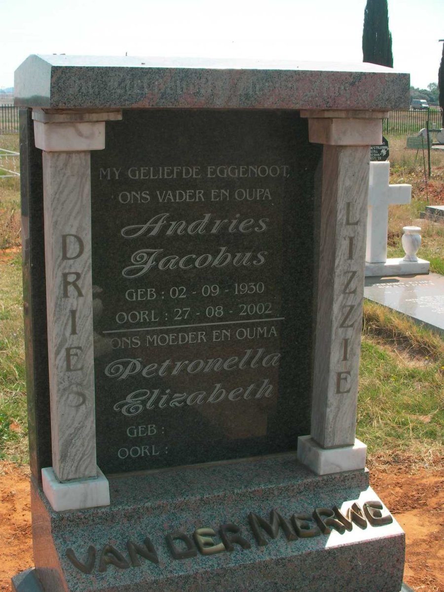 MERWE Andries Jacobus, van der 1930-2002 &amp; Petronella Elizabeth