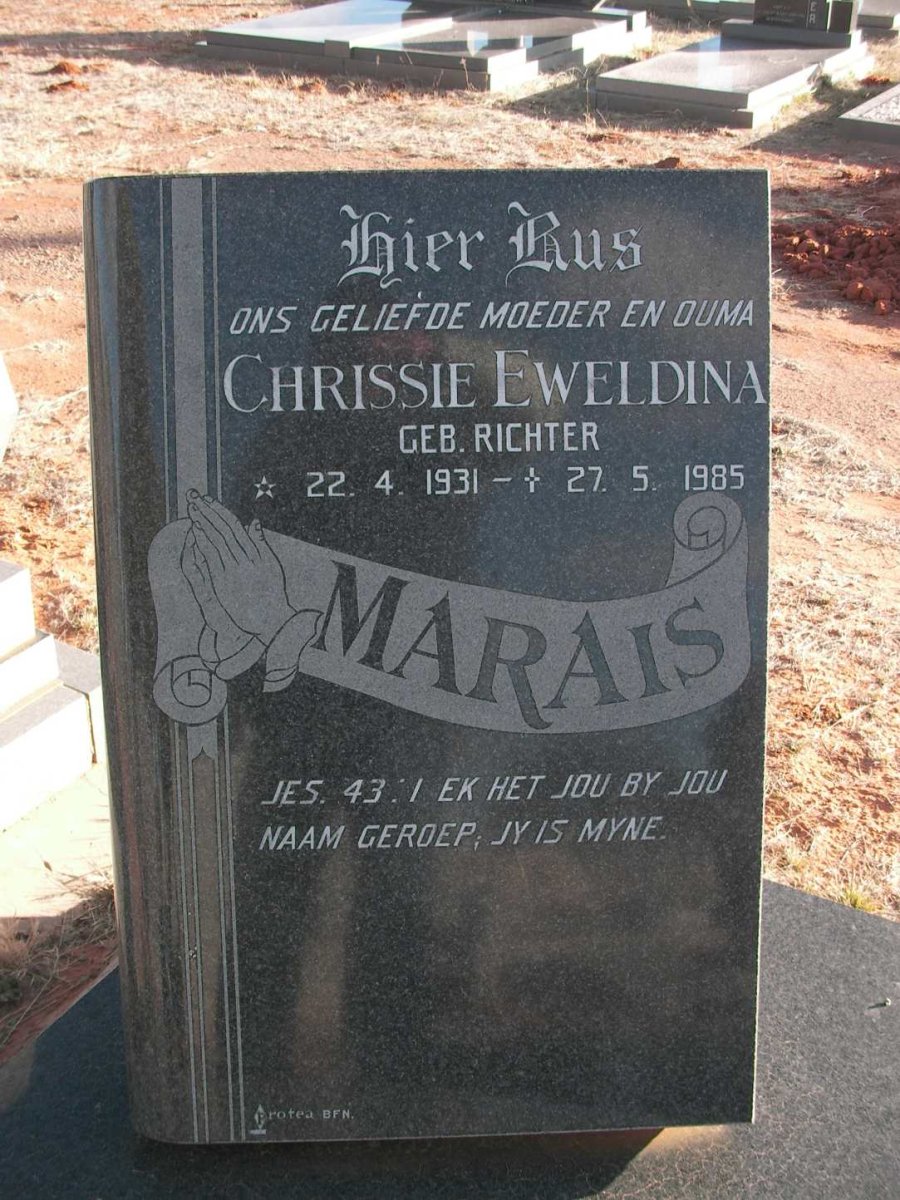 MARAIS Chrissie Eweldina nee RICHTER 1931-1985