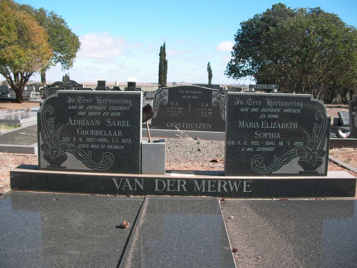 MERWE Adriaan Sarel Grobbelaar, van der 1897-1973 &amp; Maria Elizabeth Sophia 1905-1990