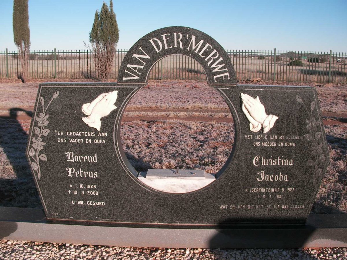 MERWE Barend Petrus, van der 1925-2008 &amp; Christina Jacoba SERFONTEIN 1927-1987
