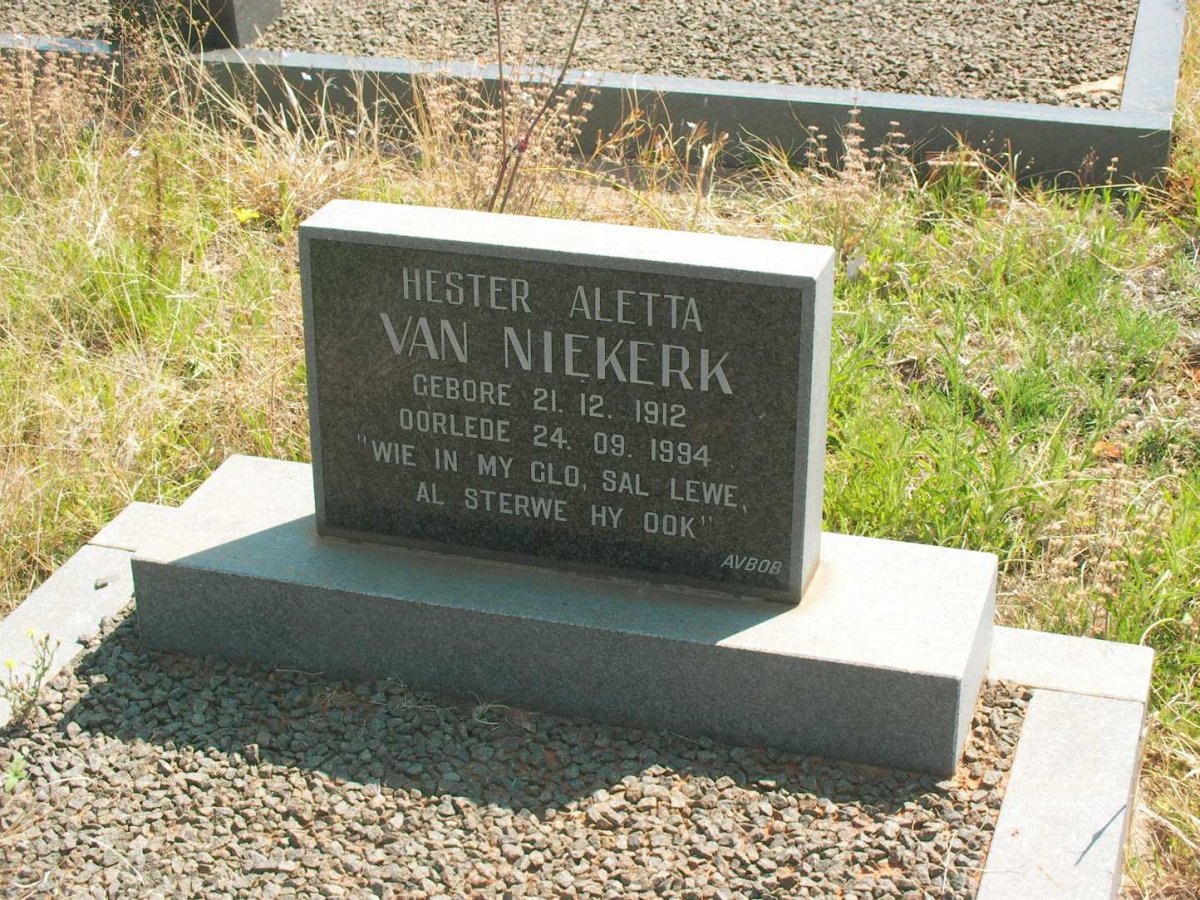 NIEKERK Hester Aletta, van 1912-1994