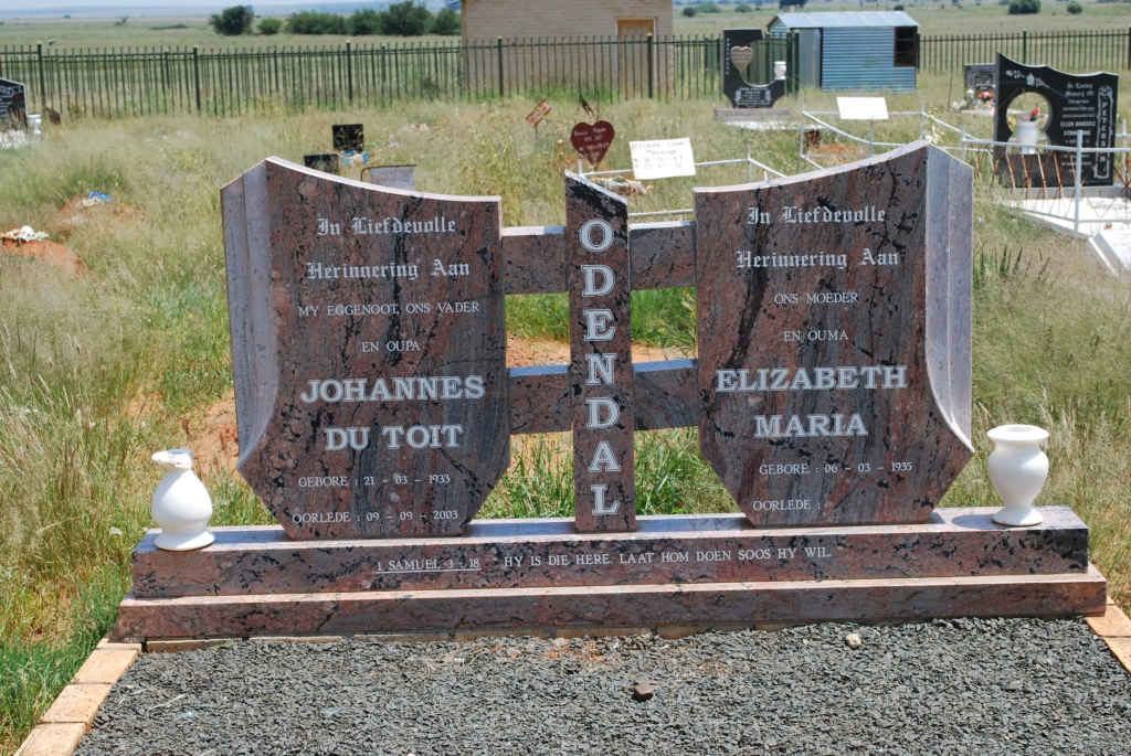 ODENDAL Johannes du Toit 1933-2003 &amp; Elizabeth Maria 1935-