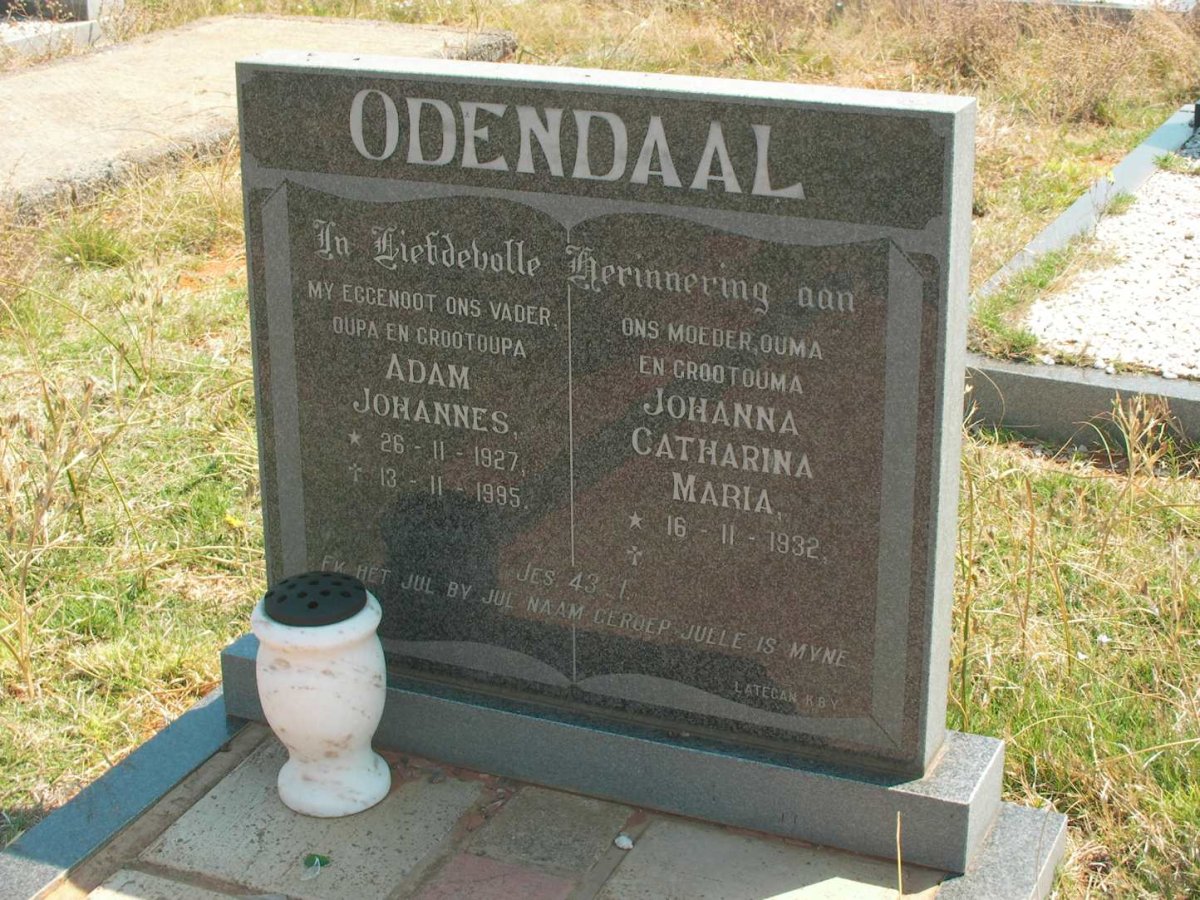 ODENDAAL Adam Johannes 1927-1995 &amp; Johanna Catharina Maria 1932-