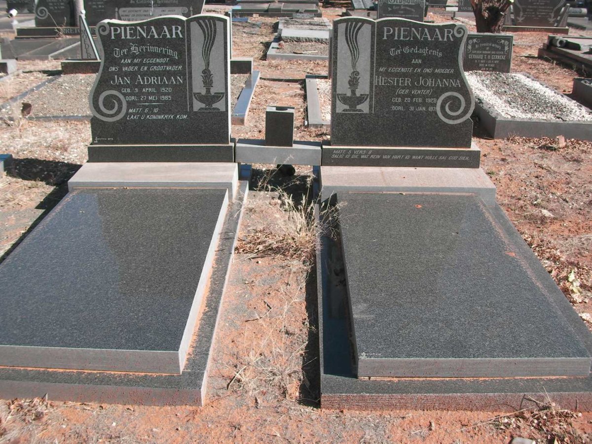 PIENAAR Jan Adriaan 1920-1985 &amp; Hester Johanna VENTER 1928-1971