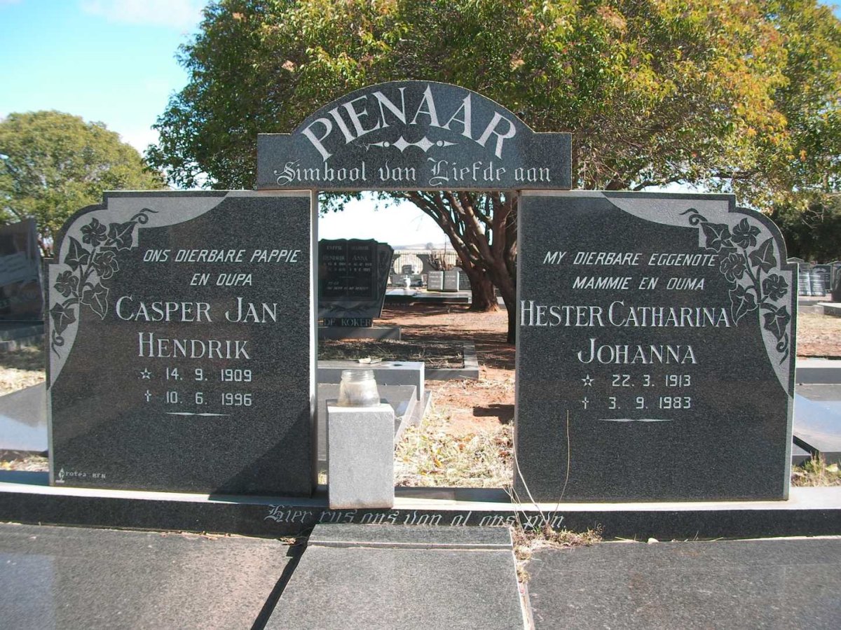PIENAAR Casper Jan Hendrik 1909-1996 &amp; Hester Catharina Johanna 1913-1983