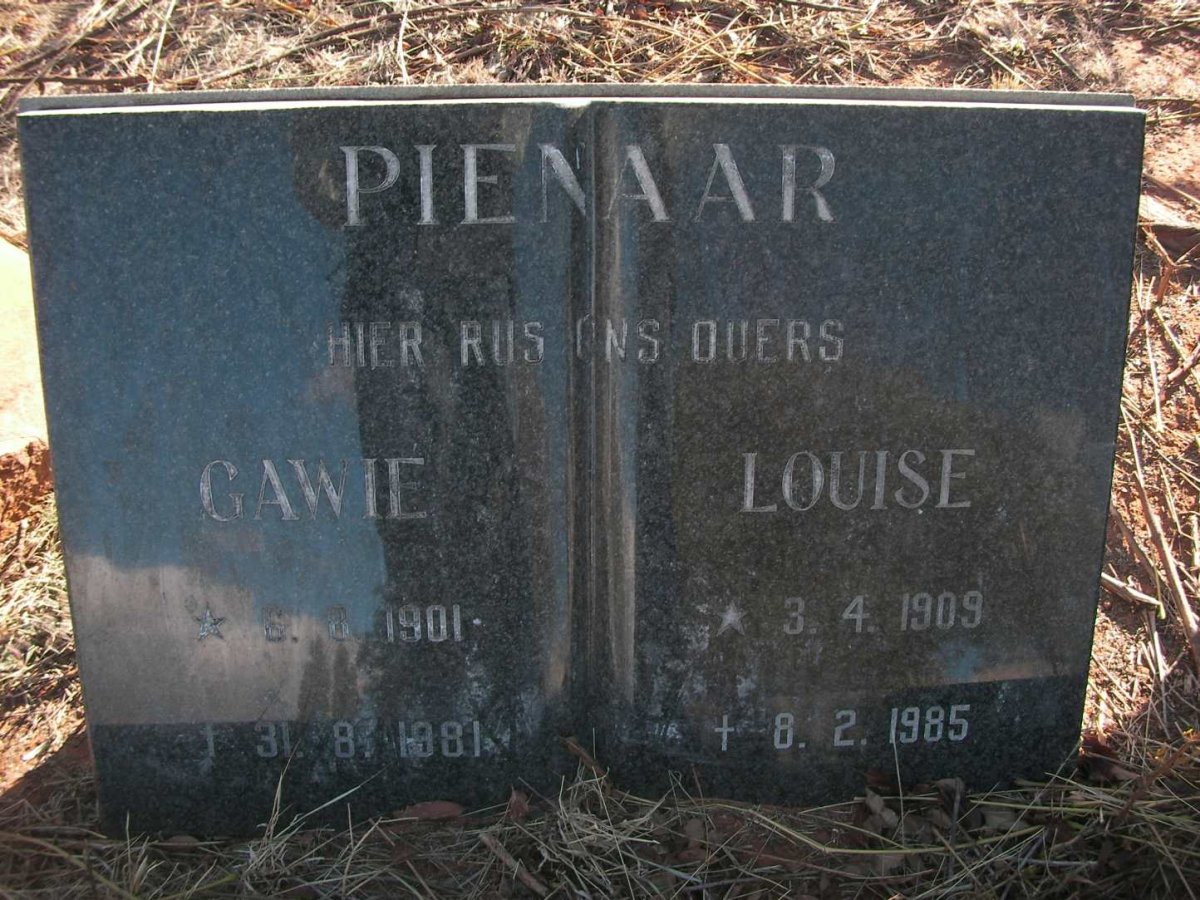 PIENAAR Gawie 1901-1981 &amp; Louise 1909-1985
