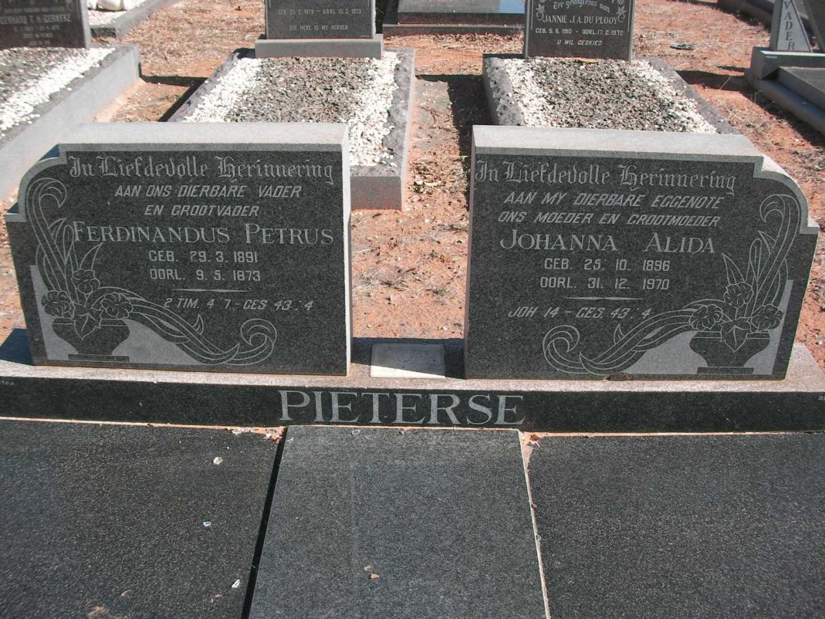 PIETERSE Ferdinandus Petrus 1891-1973 &amp; Johanna Alida 1896-1970