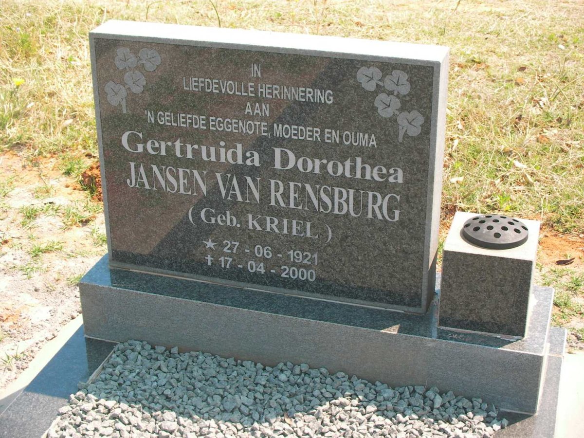 RENSBURG Gertruida Dorothea, Janse van nee KRIEL 1921-2000