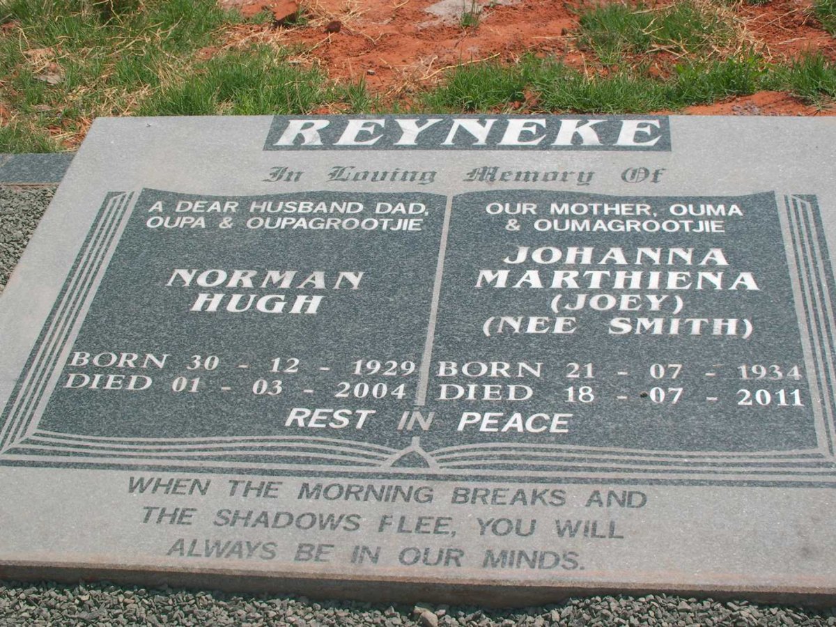 REYNEKE Norman Hugh 1929-2004 &amp; Johanna Marthiena SMITH 1934-2011
