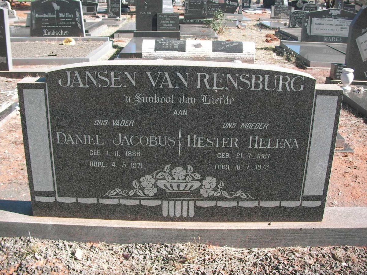 RENSBURG Daniel Jacobus, Jansen van 1886-1971 &amp; Hester Helena 1887-1973