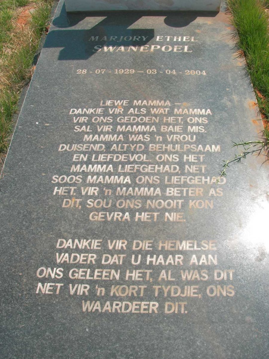 SWANEPOEL Marjory Ethel 1929-2004