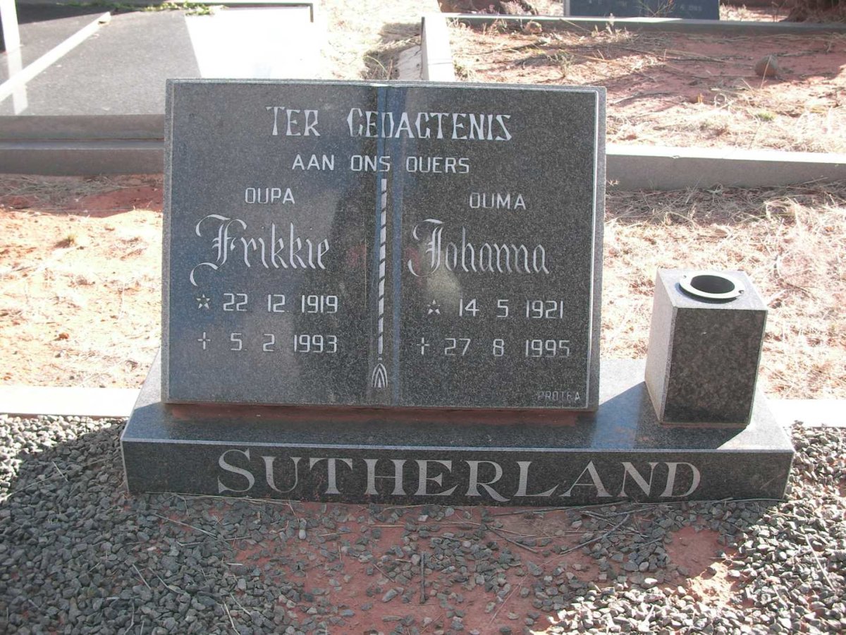 SUTHERLAND Frikkie 1919-1993 &amp; Johanna 1921-1995