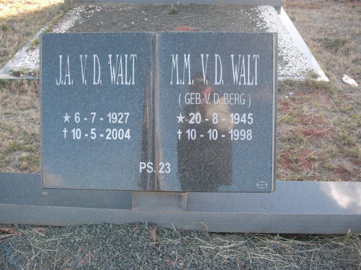 WALT J.A., v.d. 1927-2004 &amp; M.M. V.D. BERG 1945-1998