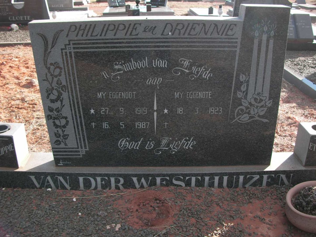 WESTHUIZEN Philippie, van der 1919-1987 &amp; Driennie 1923-