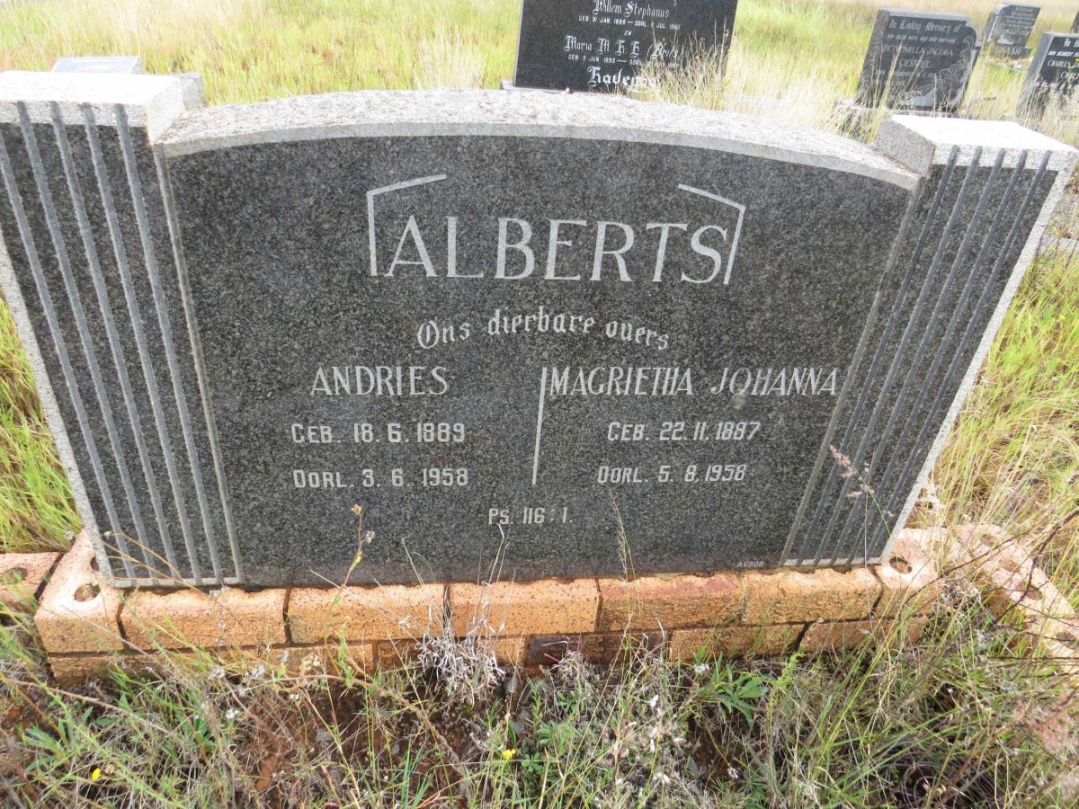 ALBERTS Andries 1889-1958 &amp; Magrietha Johanna 1887-1958