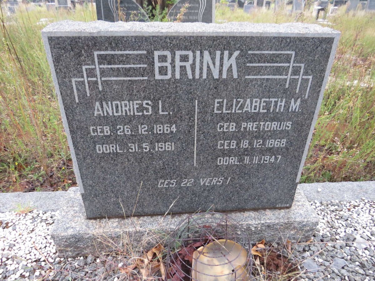 BRINK Andries L. 1864-1961 &amp; Elizabeth M. PRETORIUS 1868-1947