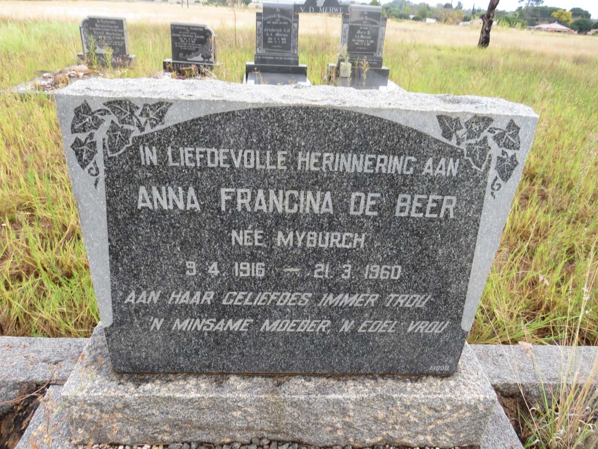 BEER Anna Francina, de nee MYBURGH 1916-1960