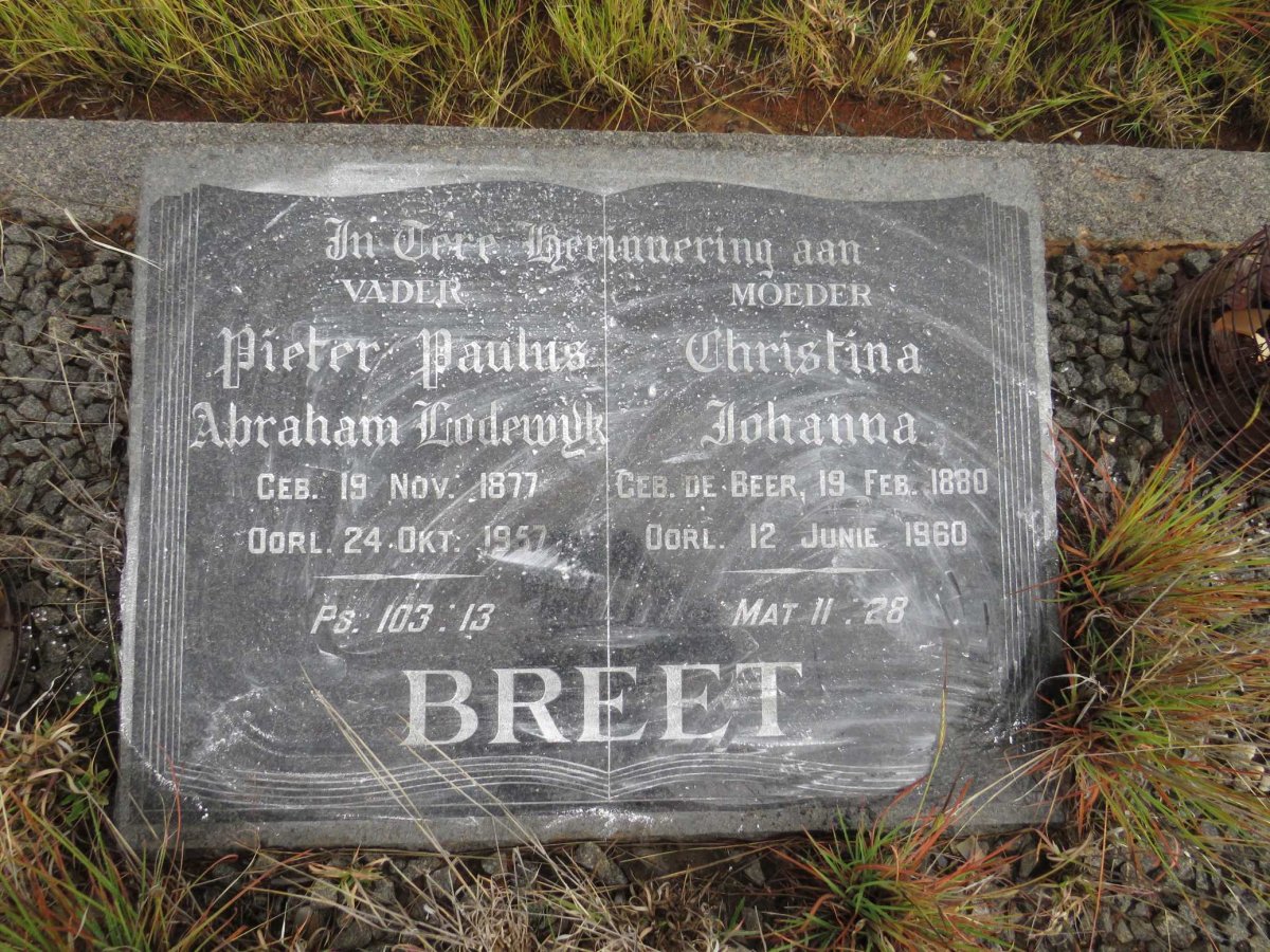 BREET Pieter Paulus Abraham Lodewyk 1877-1957 &amp; Christina Johanna DE BEER 1880-1960