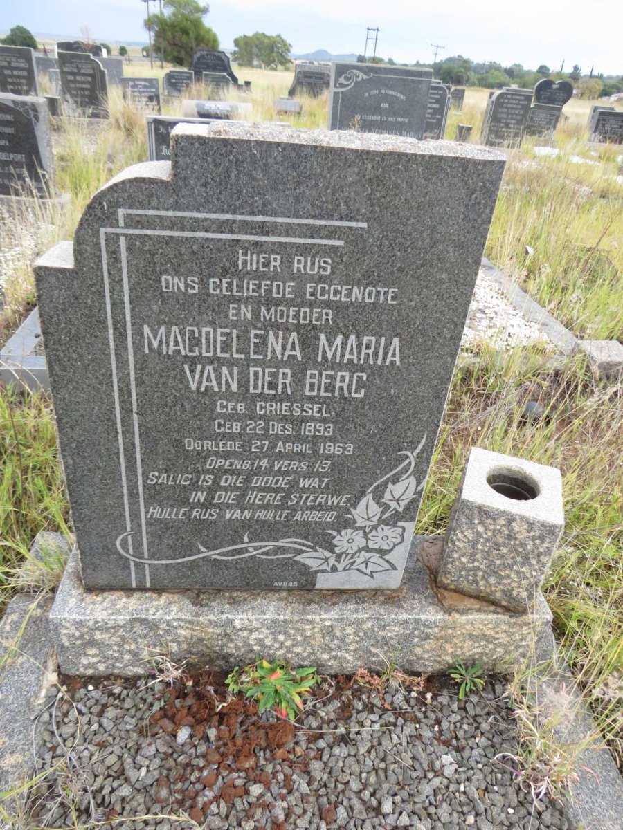 BERG Magdalena Maria, van der nee GRIESSEL 1893-1963