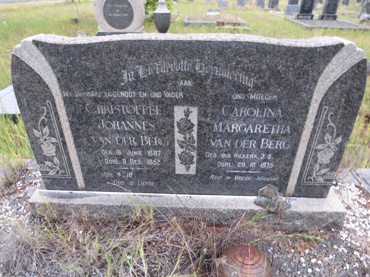 BERG Christoffel Johannes, van der 1887-1952 &amp; Carolina Margaretha VAN NIEKERK -1975