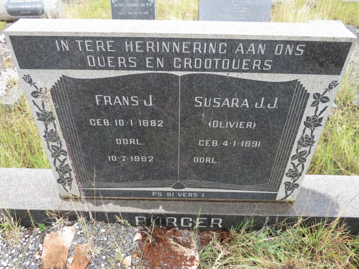 BURGER Frans J. 1882-1962 &amp; Susara J.J. OLIVIER 1891-
