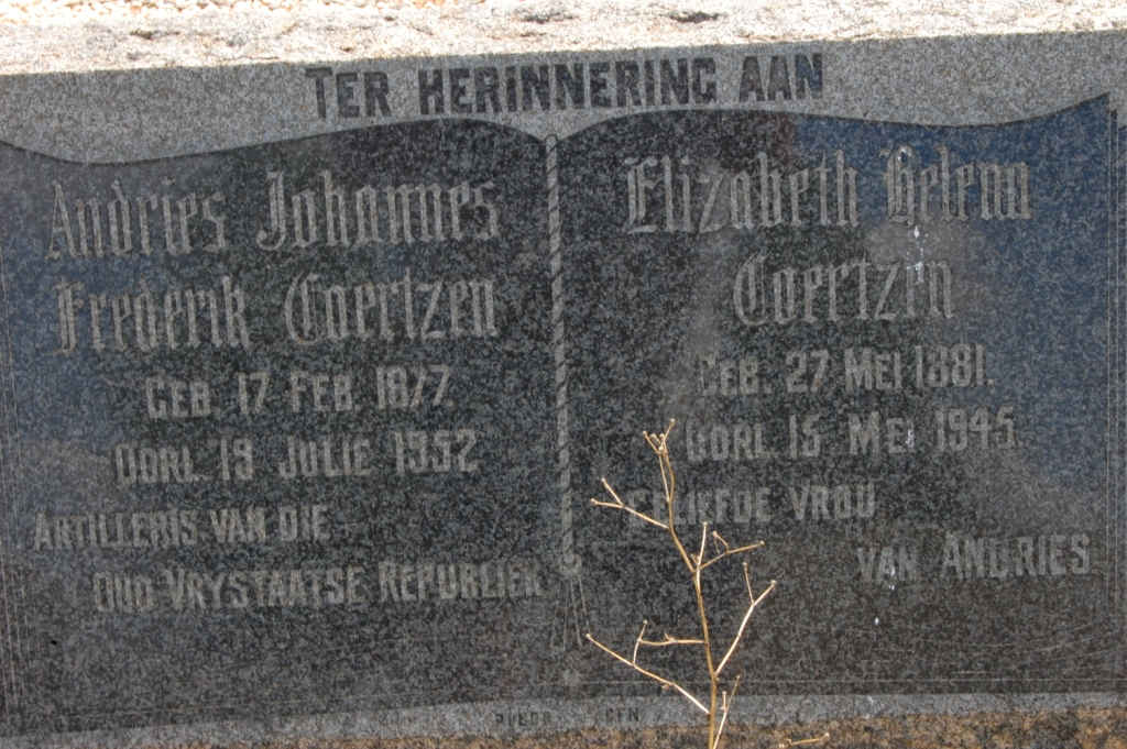 COERTZEN Andries Johannes Frederik 1877-1952 &amp; Elizabeth Helena 1881-1945