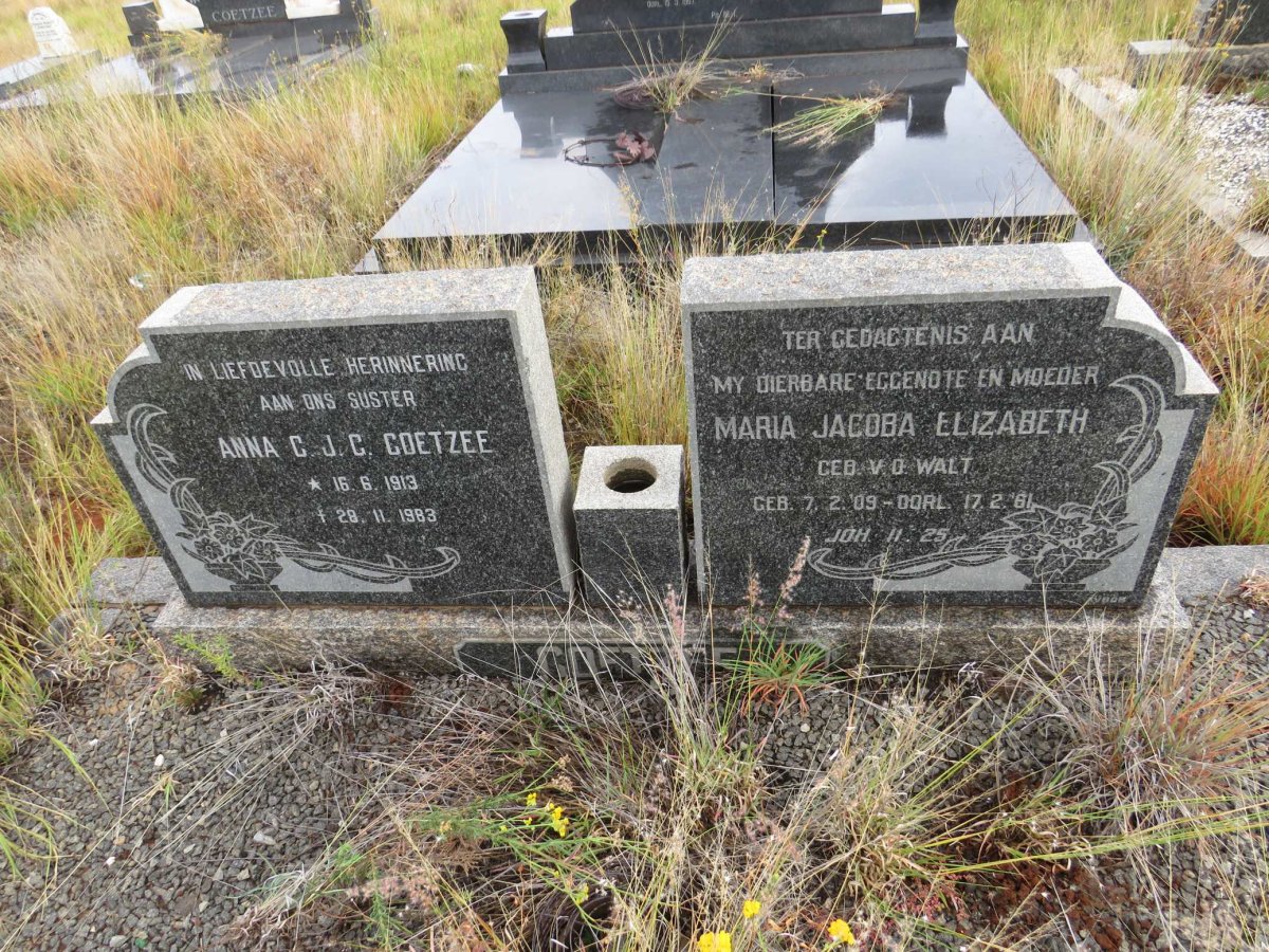 COETZEE Anna C.J.G. 1913-1983 :: COETZEE Maria Jacoba Elizabeth nee V.D.WALT 1909-1961