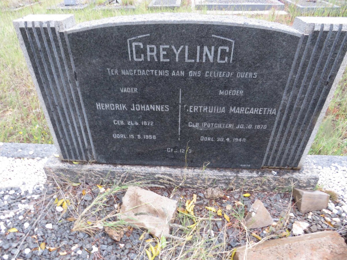 GREYLING Hendrik Johannes 1872-1958 &amp; Gertruida Margaretha POTGIETER 1870-1940