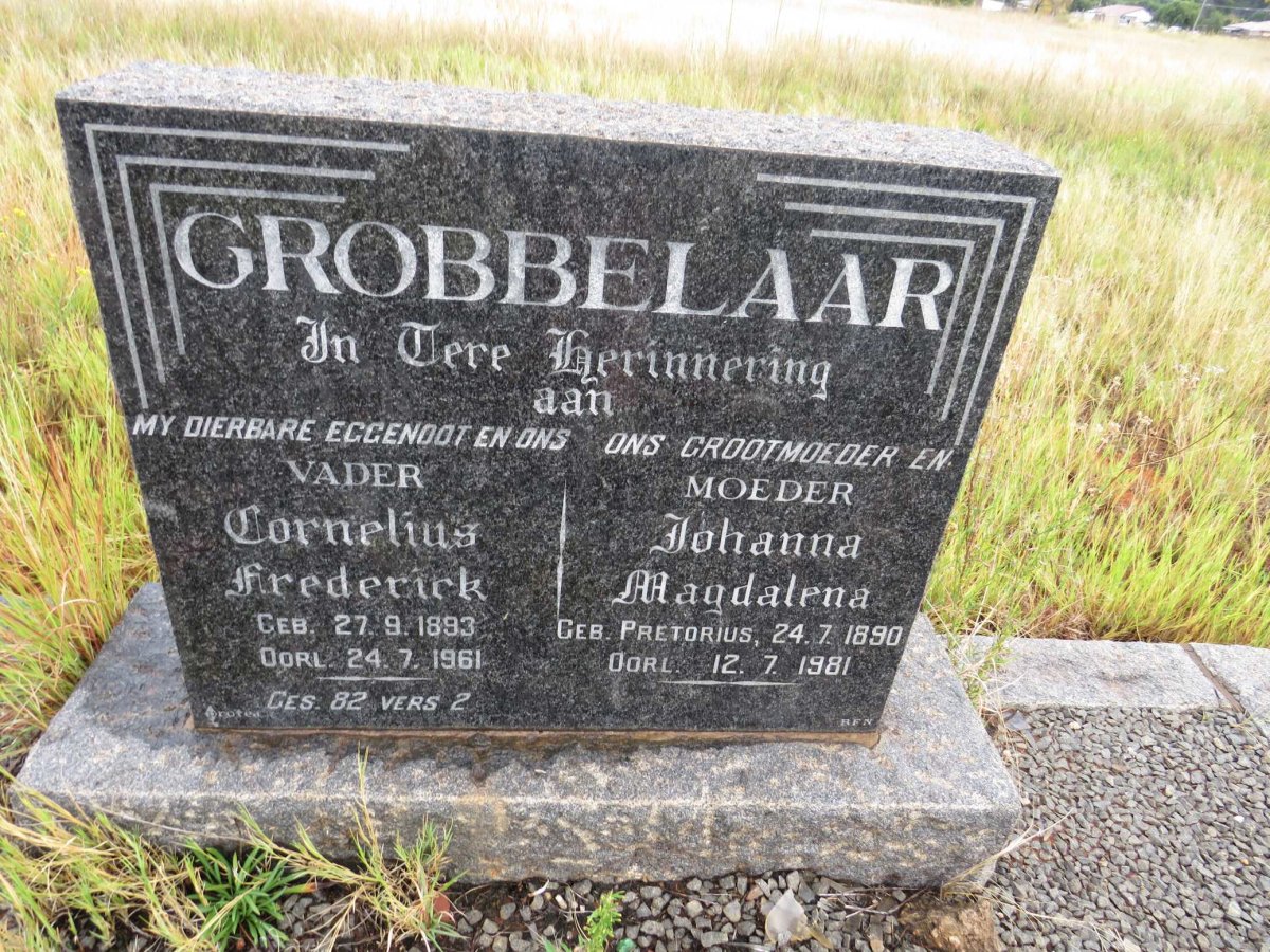 GROBBELAAR Cornelius Frederick 1893-1961 &amp; Johanna Magdalena PRETORIUS 1890-1981