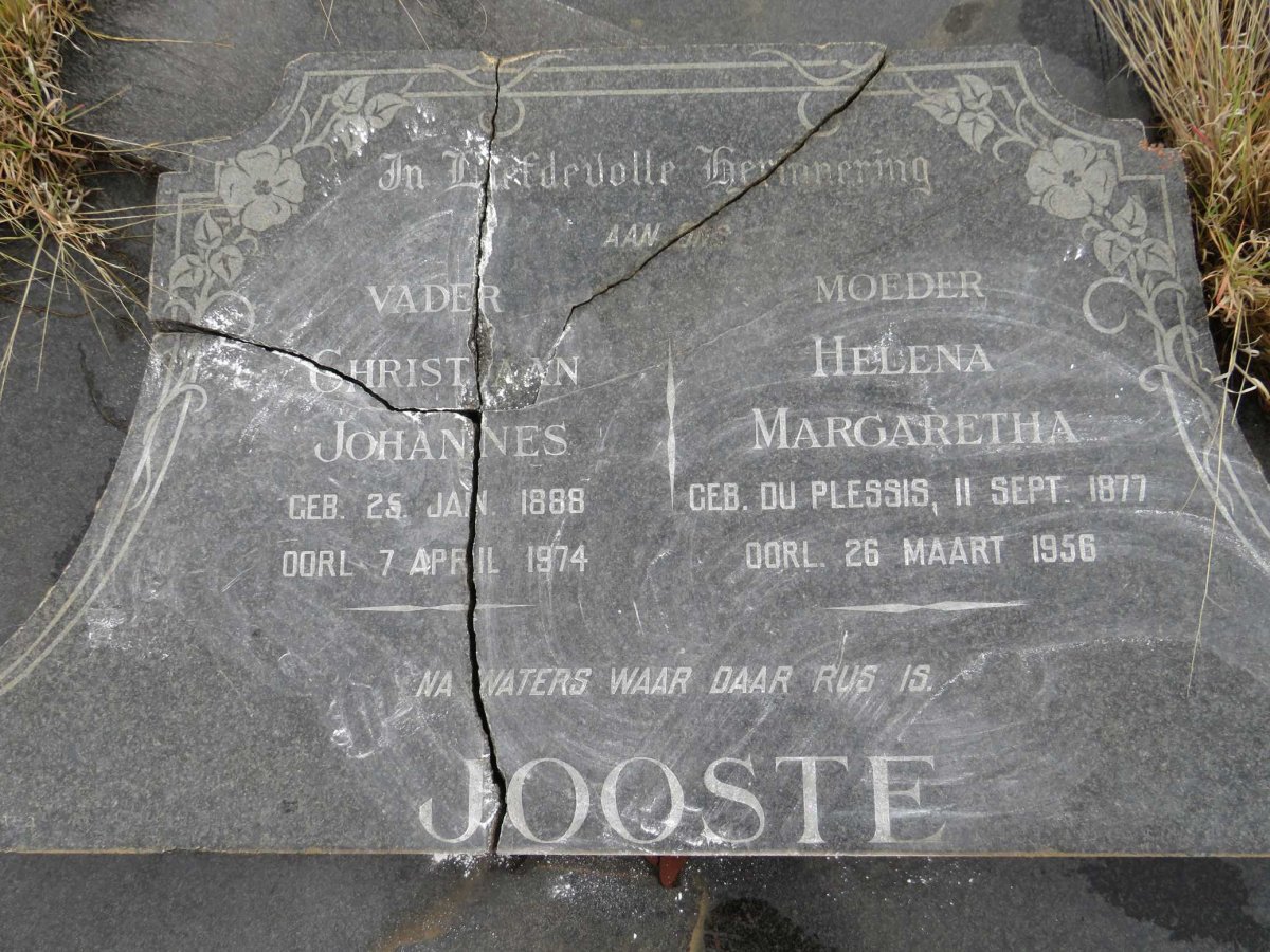 JOOSTE Christiaan Johannes 1888-1974 &amp; Helena Margaretha DU PLESSIS 1877-1956