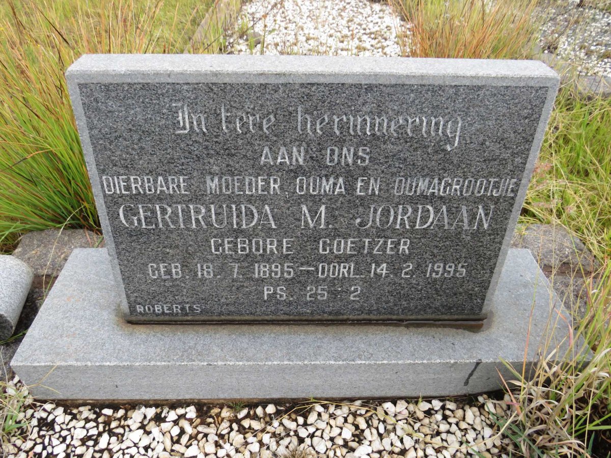 JORDAAN Gertruida M. nee COETZER 1895-1995