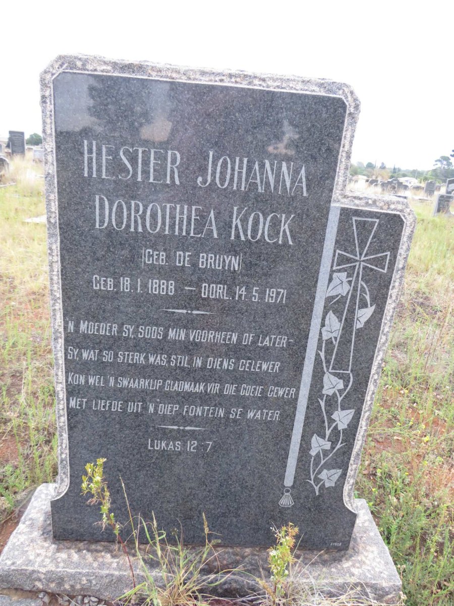 KOCK Hester Johanna Dorothea nee DE BRUYN 1888-1971