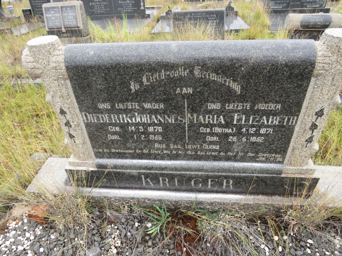 KRUGER Diederik Johannes 1870-1956 &amp; Maria Elizabeth BOTHA 1871-1952