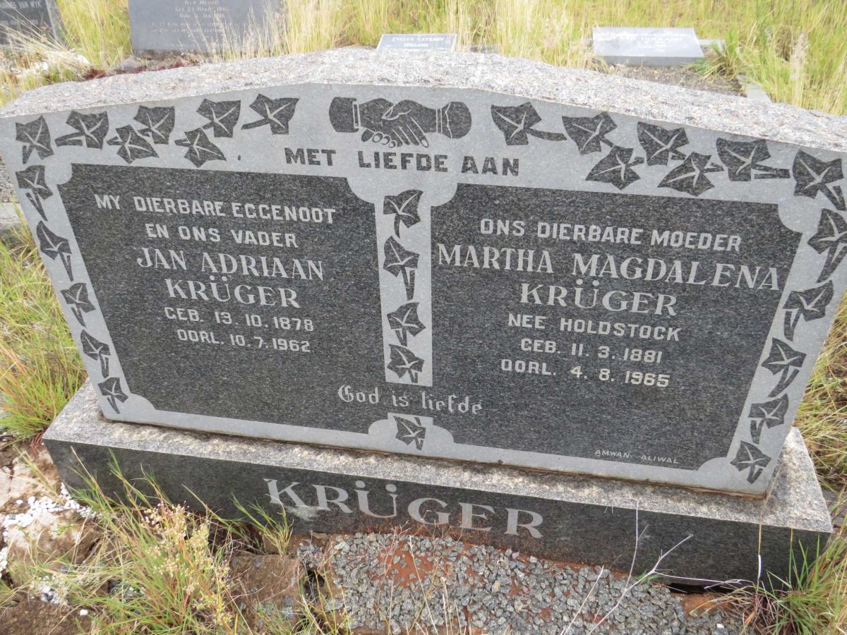 KRUGER Jan Adriaan 1878-1962 &amp; Martha Magdalena HOLDSTOCK 1881-1965