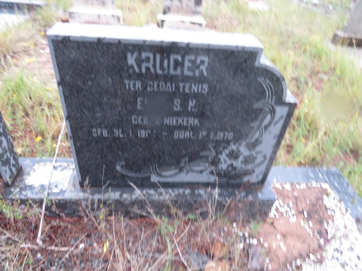 KRUGER E.S.P. nee V. NIEKERK 1901-1970