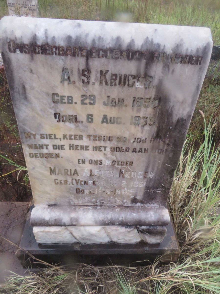 KRUGER A.S. 1858-1935 &amp; Maria Aletta VENTER 1861-1946