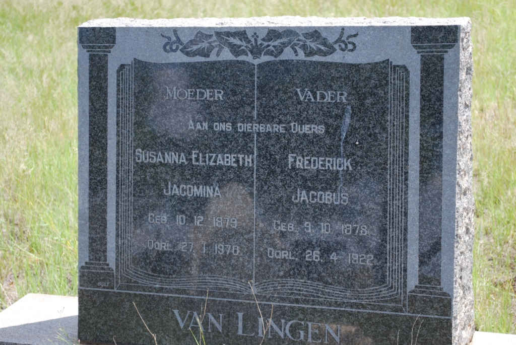 LINGEN Frederick Jacobus, van 1878-1922 &amp; Susanna Elizabeth Jacomina 1879-197?