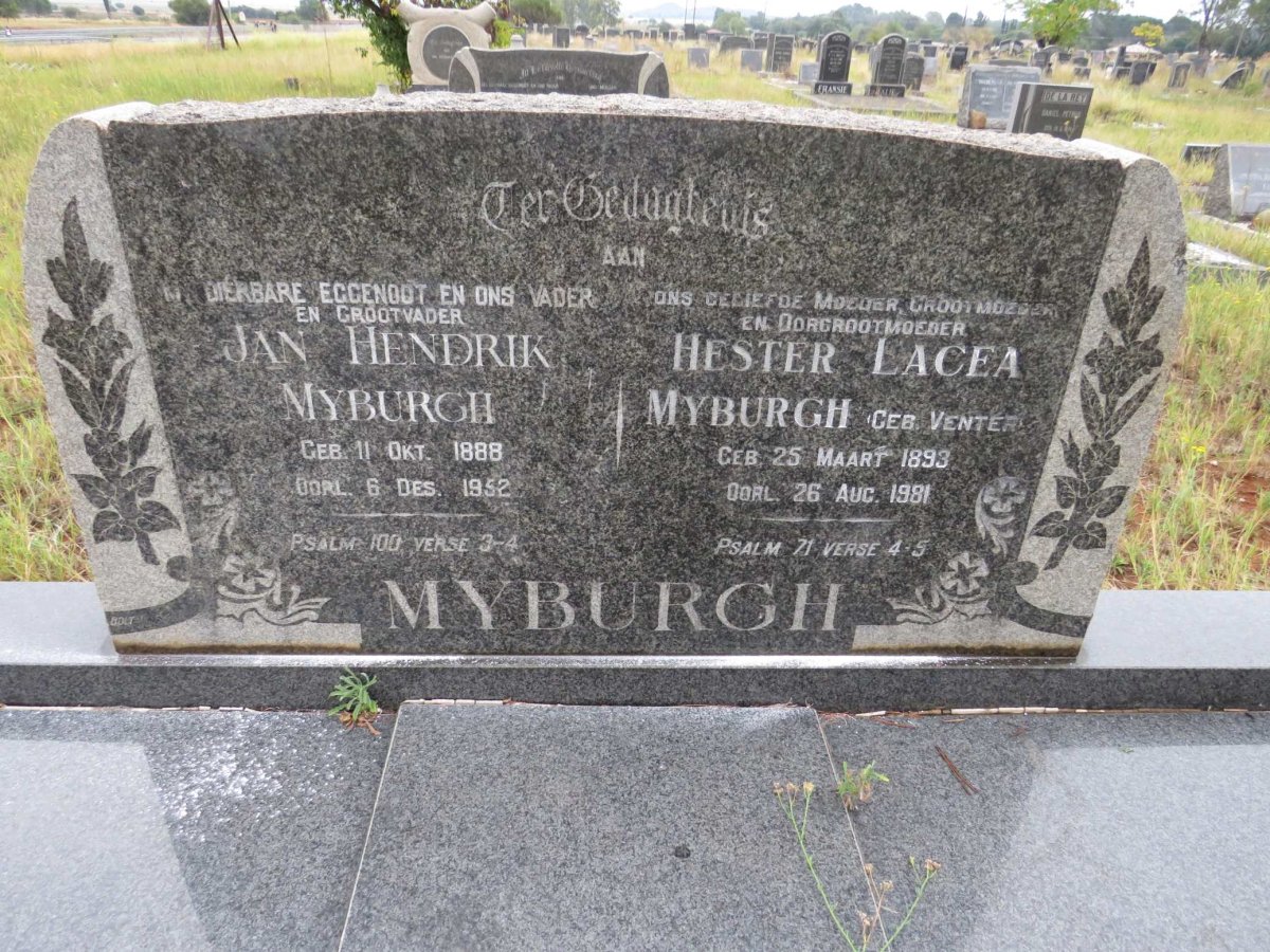 MYBURGH Jan Hendrik 1888-1952 &amp; Hester Lacea VENTER 1893-1981