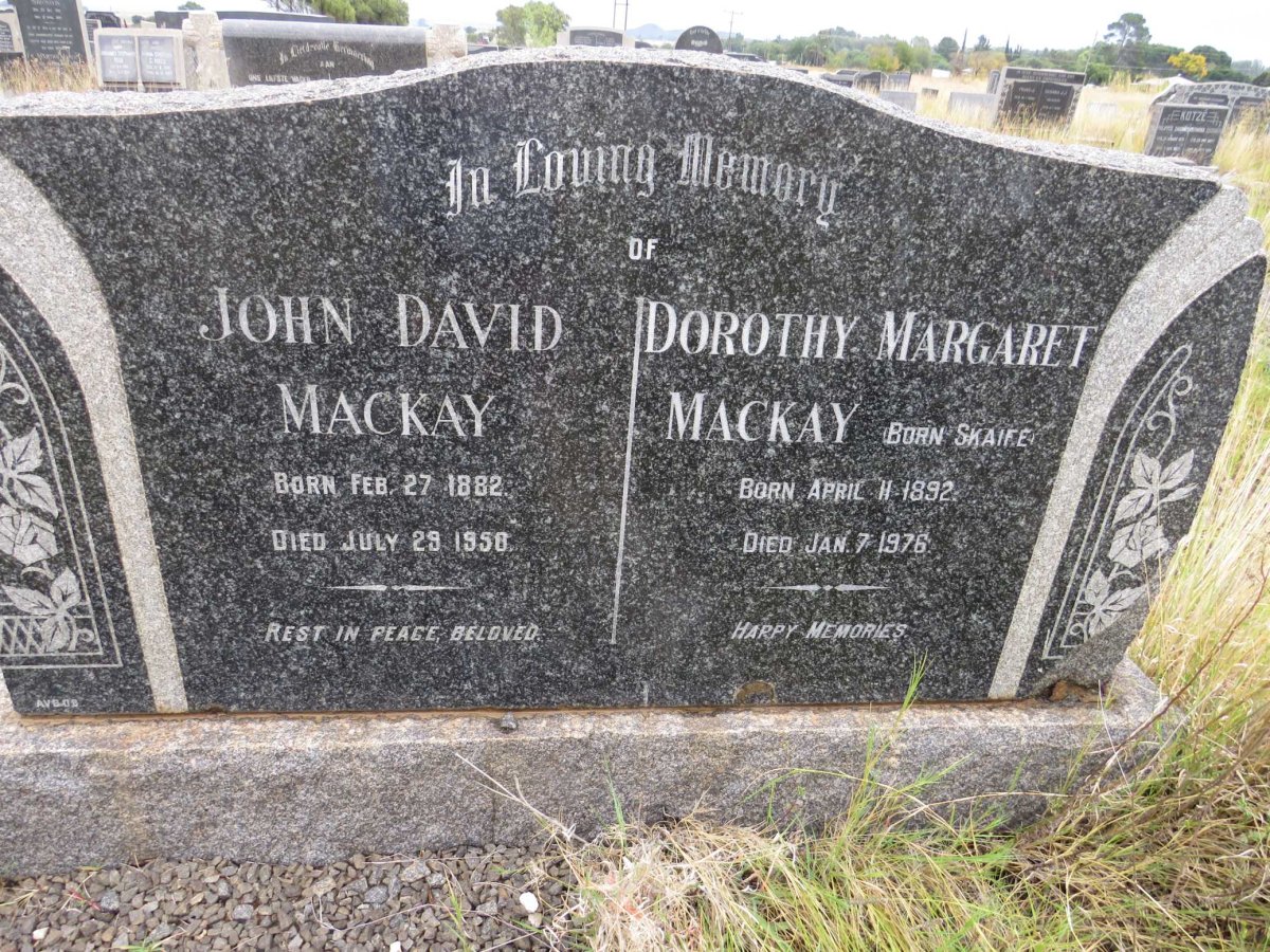 MACKAY John David 1882-1950 &amp; Dorothy Margaret SKAIFE 1892-1976